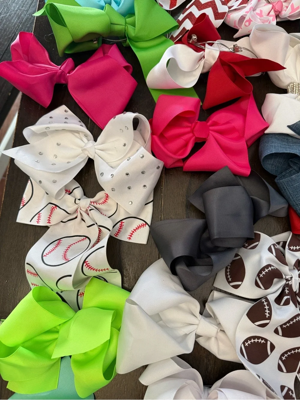 Roughly 60 Assorted Kids Hair Bows - Multi Color Pack Cheer, Softball, School